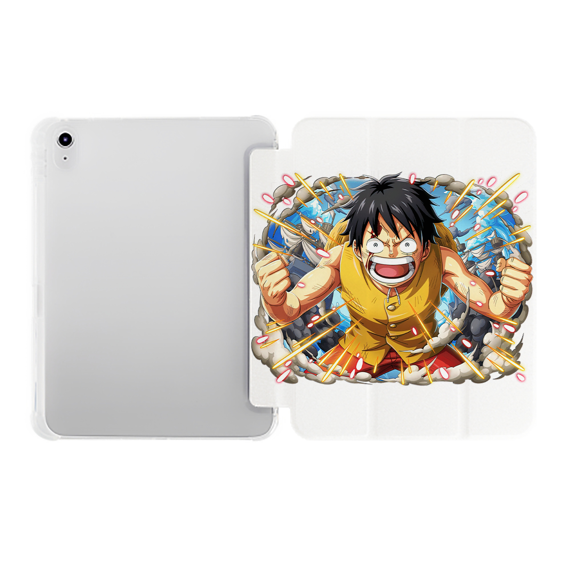 （画像用） ワンピース モンキー・D・ルフィ ONE PIECE Monkey D. Luffy IPad ケース ペン収納付き 三つ折りスタンド PUレザー×シリコン 対応機種9.5/10.5/10.9インチ